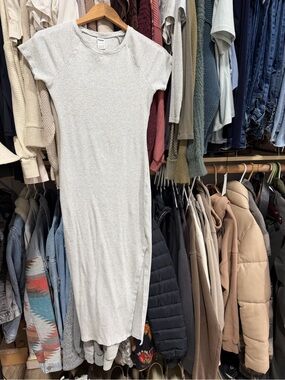 PINK Light Heather Gray Ribbed Maxi T-Shirt Dress